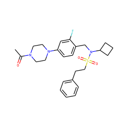 CC(=O)N1CCN(c2ccc(CN(C3CCC3)S(=O)(=O)CCc3ccccc3)c(F)c2)CC1 ZINC000147261243