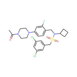 CC(=O)N1CCN(c2ccc(CN(C3CCC3)S(=O)(=O)Cc3cc(Cl)cc(Cl)c3)c(F)c2)CC1 ZINC000147286839