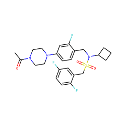 CC(=O)N1CCN(c2ccc(CN(C3CCC3)S(=O)(=O)Cc3cc(F)ccc3F)c(F)c2)CC1 ZINC000144614344