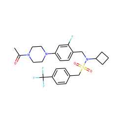 CC(=O)N1CCN(c2ccc(CN(C3CCC3)S(=O)(=O)Cc3ccc(C(F)(F)F)cc3)c(F)c2)CC1 ZINC000147287076