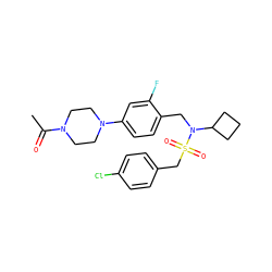 CC(=O)N1CCN(c2ccc(CN(C3CCC3)S(=O)(=O)Cc3ccc(Cl)cc3)c(F)c2)CC1 ZINC000147231256