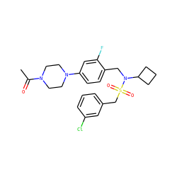 CC(=O)N1CCN(c2ccc(CN(C3CCC3)S(=O)(=O)Cc3cccc(Cl)c3)c(F)c2)CC1 ZINC000147231047