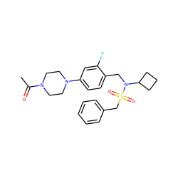 CC(=O)N1CCN(c2ccc(CN(C3CCC3)S(=O)(=O)Cc3ccccc3)c(F)c2)CC1 ZINC000144438308