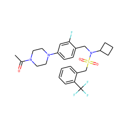 CC(=O)N1CCN(c2ccc(CN(C3CCC3)S(=O)(=O)Cc3ccccc3C(F)(F)F)c(F)c2)CC1 ZINC000144644557