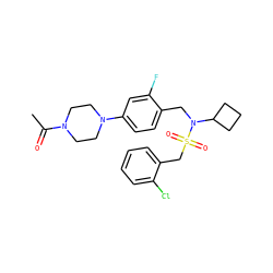 CC(=O)N1CCN(c2ccc(CN(C3CCC3)S(=O)(=O)Cc3ccccc3Cl)c(F)c2)CC1 ZINC000147232886