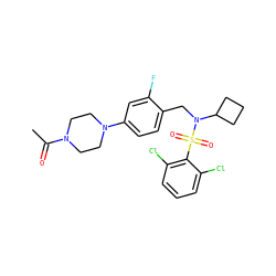 CC(=O)N1CCN(c2ccc(CN(C3CCC3)S(=O)(=O)c3c(Cl)cccc3Cl)c(F)c2)CC1 ZINC000147277371