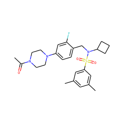 CC(=O)N1CCN(c2ccc(CN(C3CCC3)S(=O)(=O)c3cc(C)cc(C)c3)c(F)c2)CC1 ZINC000147263613