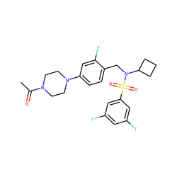 CC(=O)N1CCN(c2ccc(CN(C3CCC3)S(=O)(=O)c3cc(F)cc(F)c3)c(F)c2)CC1 ZINC000147276156