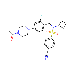 CC(=O)N1CCN(c2ccc(CN(C3CCC3)S(=O)(=O)c3ccc(C#N)cc3)c(F)c2)CC1 ZINC000147285699