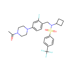 CC(=O)N1CCN(c2ccc(CN(C3CCC3)S(=O)(=O)c3ccc(C(F)(F)F)cc3)c(F)c2)CC1 ZINC000147282476