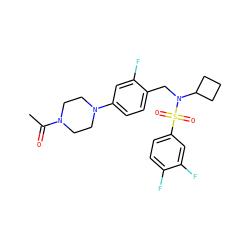 CC(=O)N1CCN(c2ccc(CN(C3CCC3)S(=O)(=O)c3ccc(F)c(F)c3)c(F)c2)CC1 ZINC000147284363