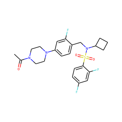 CC(=O)N1CCN(c2ccc(CN(C3CCC3)S(=O)(=O)c3ccc(F)cc3F)c(F)c2)CC1 ZINC000147276392