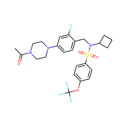 CC(=O)N1CCN(c2ccc(CN(C3CCC3)S(=O)(=O)c3ccc(OC(F)(F)F)cc3)c(F)c2)CC1 ZINC000147271883