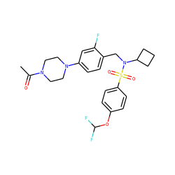 CC(=O)N1CCN(c2ccc(CN(C3CCC3)S(=O)(=O)c3ccc(OC(F)F)cc3)c(F)c2)CC1 ZINC000224294095