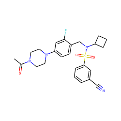 CC(=O)N1CCN(c2ccc(CN(C3CCC3)S(=O)(=O)c3cccc(C#N)c3)c(F)c2)CC1 ZINC000147285467