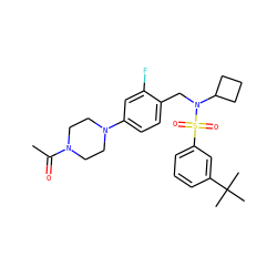 CC(=O)N1CCN(c2ccc(CN(C3CCC3)S(=O)(=O)c3cccc(C(C)(C)C)c3)c(F)c2)CC1 ZINC000147280436