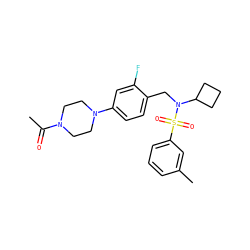 CC(=O)N1CCN(c2ccc(CN(C3CCC3)S(=O)(=O)c3cccc(C)c3)c(F)c2)CC1 ZINC000147263821