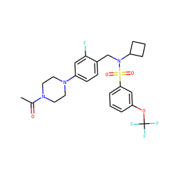 CC(=O)N1CCN(c2ccc(CN(C3CCC3)S(=O)(=O)c3cccc(OC(F)(F)F)c3)c(F)c2)CC1 ZINC000147229427