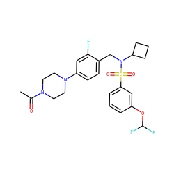 CC(=O)N1CCN(c2ccc(CN(C3CCC3)S(=O)(=O)c3cccc(OC(F)F)c3)c(F)c2)CC1 ZINC000147278798