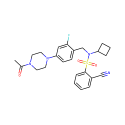 CC(=O)N1CCN(c2ccc(CN(C3CCC3)S(=O)(=O)c3ccccc3C#N)c(F)c2)CC1 ZINC000147232626