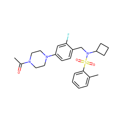 CC(=O)N1CCN(c2ccc(CN(C3CCC3)S(=O)(=O)c3ccccc3C)c(F)c2)CC1 ZINC000147281185