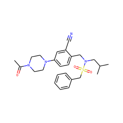 CC(=O)N1CCN(c2ccc(CN(CC(C)C)S(=O)(=O)Cc3ccccc3)c(C#N)c2)CC1 ZINC000147234304