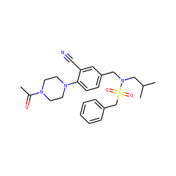 CC(=O)N1CCN(c2ccc(CN(CC(C)C)S(=O)(=O)Cc3ccccc3)cc2C#N)CC1 ZINC000147250810