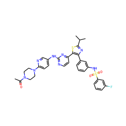 CC(=O)N1CCN(c2ccc(Nc3nccc(-c4sc(C(C)C)nc4-c4cccc(NS(=O)(=O)c5cccc(F)c5)c4)n3)cn2)CC1 ZINC000072176228