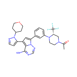 CC(=O)N1CCN(c2cccc(-c3cc(-c4ccnn4C4CCOCC4)c4c(N)ncnn34)c2)[C@H](C(F)(F)F)C1 ZINC001772637907