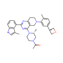 CC(=O)N1CCN(c2nc(-c3cccc4[nH]cc(C)c34)nc3c2CN(c2cc(C4(C)COC4)ccc2C)CC3)[C@H](C)C1 ZINC000146990467