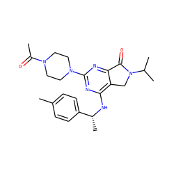 CC(=O)N1CCN(c2nc(N[C@H](C)c3ccc(C)cc3)c3c(n2)C(=O)N(C(C)C)C3)CC1 ZINC000084633400