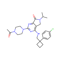 CC(=O)N1CCN(c2nc(NCC3(c4ccc(Cl)cc4)CCC3)c3c(n2)C(=O)N(C(C)C)C3)CC1 ZINC000084614584