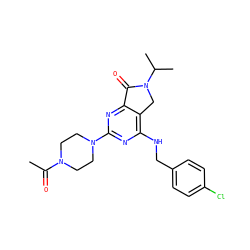 CC(=O)N1CCN(c2nc(NCc3ccc(Cl)cc3)c3c(n2)C(=O)N(C(C)C)C3)CC1 ZINC000084605012