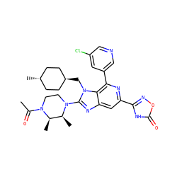 CC(=O)N1CCN(c2nc3cc(-c4noc(=O)[nH]4)nc(-c4cncc(Cl)c4)c3n2C[C@H]2CC[C@H](C)CC2)[C@@H](C)[C@H]1C ZINC000261149419