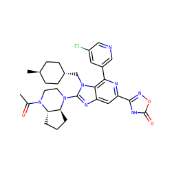 CC(=O)N1CCN(c2nc3cc(-c4noc(=O)[nH]4)nc(-c4cncc(Cl)c4)c3n2C[C@H]2CC[C@H](C)CC2)[C@H]2CCC[C@@H]21 ZINC001772622269