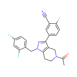 CC(=O)N1CCc2c(c(-c3ccc(F)c(C#N)c3)nn2Cc2ccc(F)cc2F)C1 ZINC000204895373