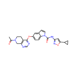 CC(=O)N1CCc2c(ncnc2Oc2ccc3c(ccn3C(=O)Nc3cc(C4CC4)on3)c2)C1 ZINC000201328457