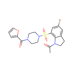 CC(=O)N1CCc2cc(Br)cc(S(=O)(=O)N3CCN(C(=O)c4ccco4)CC3)c21 ZINC000002494243