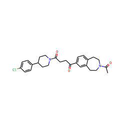 CC(=O)N1CCc2ccc(C(=O)CCC(=O)N3CCC(c4ccc(Cl)cc4)CC3)cc2CC1 ZINC000073159945