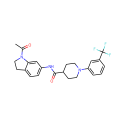 CC(=O)N1CCc2ccc(NC(=O)C3CCN(c4cccc(C(F)(F)F)c4)CC3)cc21 ZINC000035943811