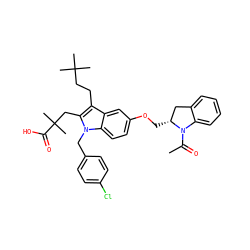 CC(=O)N1c2ccccc2C[C@H]1COc1ccc2c(c1)c(CCC(C)(C)C)c(CC(C)(C)C(=O)O)n2Cc1ccc(Cl)cc1 ZINC000049774578