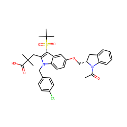 CC(=O)N1c2ccccc2C[C@H]1COc1ccc2c(c1)c(S(=O)(=O)C(C)(C)C)c(CC(C)(C)C(=O)O)n2Cc1ccc(Cl)cc1 ZINC000049774583