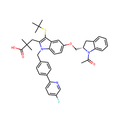 CC(=O)N1c2ccccc2C[C@H]1COc1ccc2c(c1)c(SC(C)(C)C)c(CC(C)(C)C(=O)O)n2Cc1ccc(-c2ccc(F)cn2)cc1 ZINC000049757233