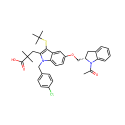 CC(=O)N1c2ccccc2C[C@H]1COc1ccc2c(c1)c(SC(C)(C)C)c(CC(C)(C)C(=O)O)n2Cc1ccc(Cl)cc1 ZINC000043153314