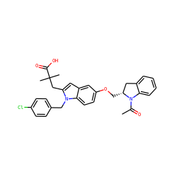 CC(=O)N1c2ccccc2C[C@H]1COc1ccc2c(c1)cc(CC(C)(C)C(=O)O)n2Cc1ccc(Cl)cc1 ZINC000049756170