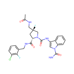 CC(=O)NC[C@@]1(F)C[C@@H](C(=O)NCc2cccc(Cl)c2F)N(C(=O)Nc2cn(C(N)=O)c3ccccc23)C1 ZINC000143990753