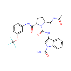 CC(=O)NC[C@H]1CC[C@@H](C(=O)Nc2cccc(OC(F)(F)F)c2)N1C(=O)Nc1cn(C(N)=O)c2ccccc12 ZINC000205051005
