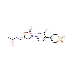 CC(=O)NC[C@H]1CN(c2ccc(C3=CCS(=O)(=O)CC3)c(F)c2)C(=O)O1 ZINC000013607957