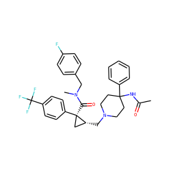CC(=O)NC1(c2ccccc2)CCN(C[C@@H]2C[C@@]2(C(=O)N(C)Cc2ccc(F)cc2)c2ccc(C(F)(F)F)cc2)CC1 ZINC000066112639
