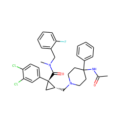 CC(=O)NC1(c2ccccc2)CCN(C[C@@H]2C[C@]2(C(=O)N(C)Cc2ccccc2F)c2ccc(Cl)c(Cl)c2)CC1 ZINC000066078460